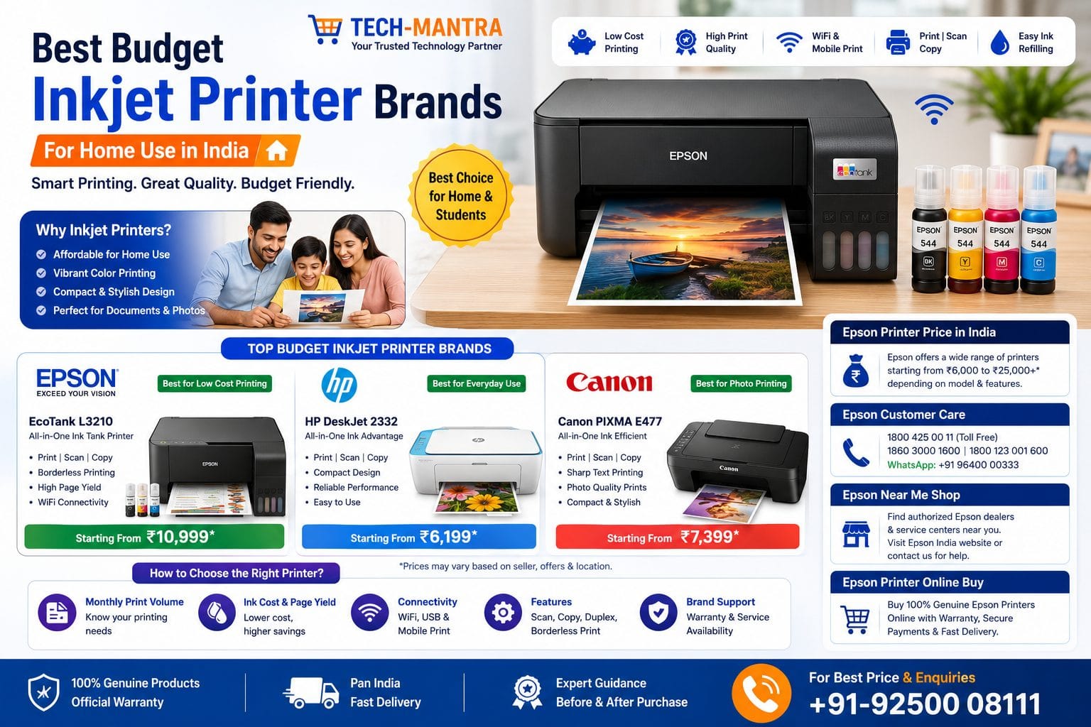 Best Budget Inkjet Printer Brands for Home Use in India 2026 | Epson, HP & Canon